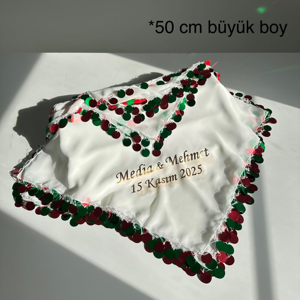 Yöresel Renklerde İki Renk Pullu Mendil (Büyük Boy)