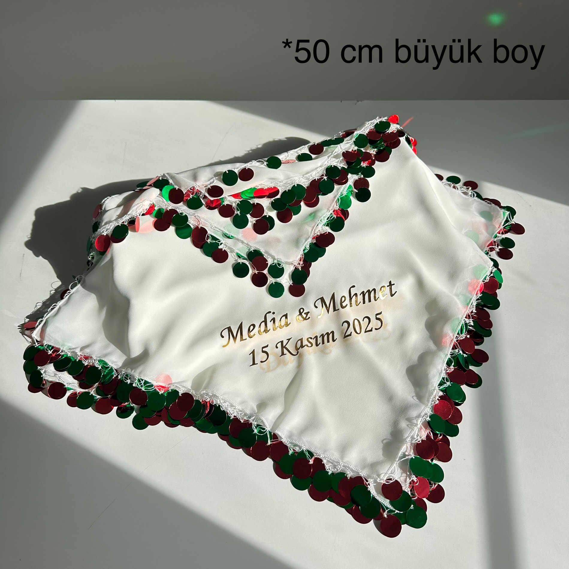 Yöresel Renklerde İki Renk Pullu Mendil (Büyük Boy